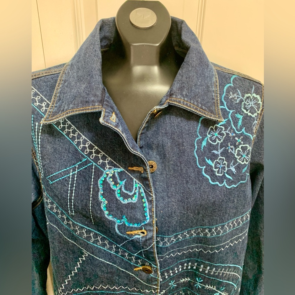 Tradition Country Collection Vintage Denim Jean Jacket Embroidered Sz XL Sequins - Picture 9 of 15
